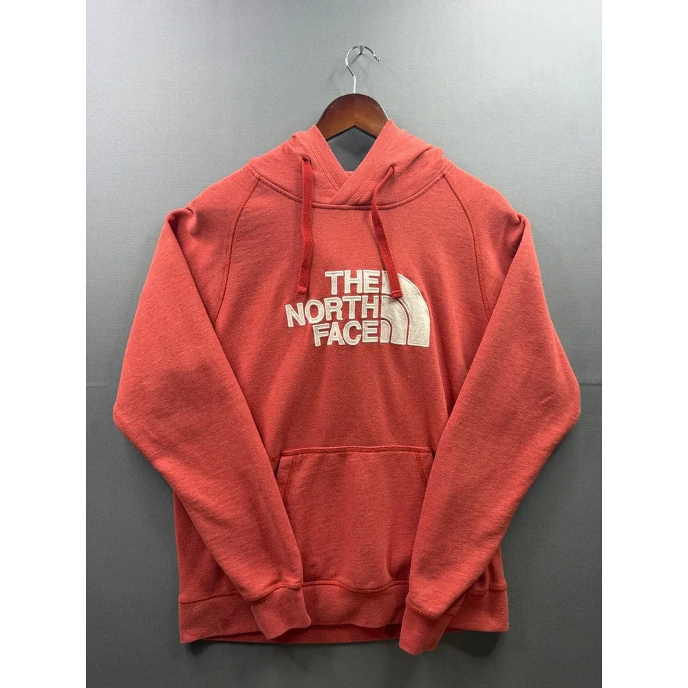 The North Face Hoodie Mens Red Orange Embroidered Logo Pullover Large